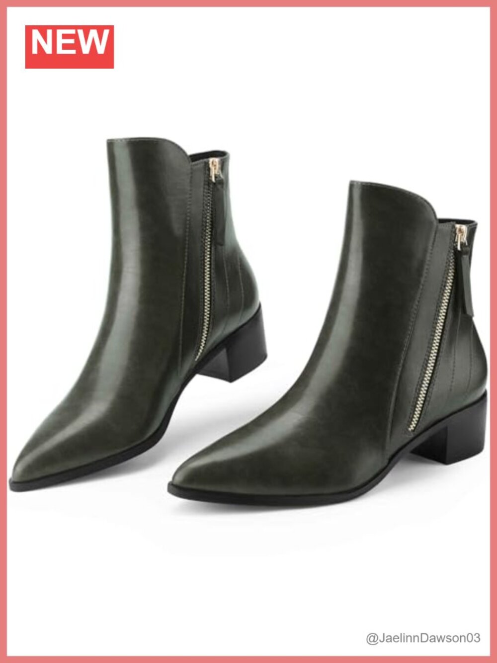 Faux Leather Pointy Toe Low Heel Ankle Booties Block Heel Double Zip